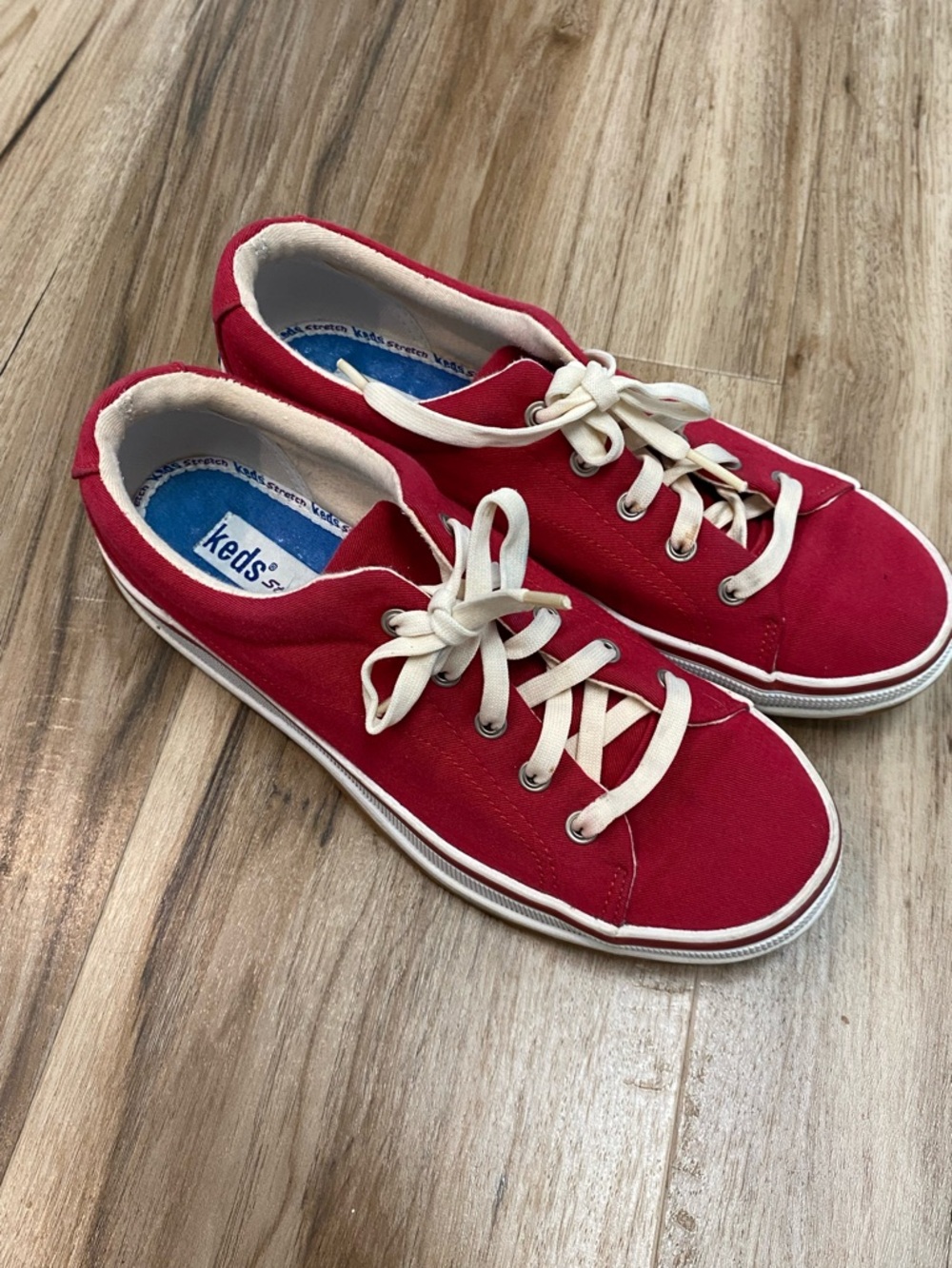 KEDS STRETCH PLATFORM CLASSIC CANVAS RED WHITE SNEAKERS CASUAL WOMENS SZ 7